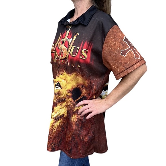 Unbranded | “JESUS IS MY SAVIOR” Polo T-shirt Lion Nails Cross XL - Picture 4 of 6